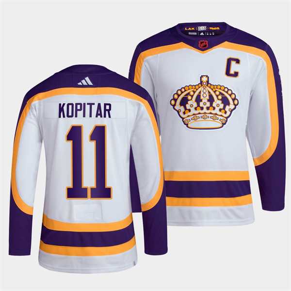 Mens Los Angeles Kings #11 Anze Kopitar White 2022 Reverse Retro Stitched Jersey Dzhi